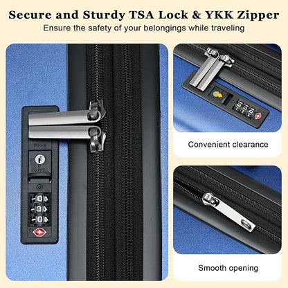 16 Inch Carry On Luggage Airline Approved, Expandable Lightweight ABS+PC Hard Shell Suitcases with 360° Spinner Wheels, TSA Lock, YKK Zippers (Navy Blue, 1 PC)