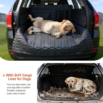 SUV Cargo Liner for Dogs, Waterproof Pet Cargo Cover with Bumper Flap Protector, Scrachproof Non-Slip Dog Seat Mat for SUVs, Large Size Cargo Liner Universal Fit Black