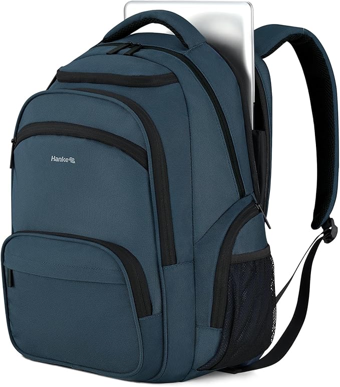 Hanke College Laptop Backpack Multi-Pocket, 18-Inch Large Travel Backpack for Men Women, Water Resistant College Bookbag for 15.6 Inch Laptop, Casual Daily Personal Item Airline Approved,Navy Blue