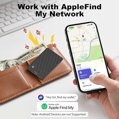 [Apple MFi Certified] Wallet Tracker Card with Apple Find My (iOS Only) Rechargeable Air Tracker Tags Bluetooth Wallet Finder IP68 Waterproof GPS Tracker Item Finder for Keys, Bags, Passport Black