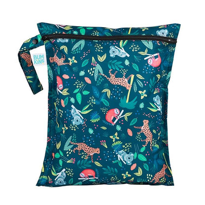 Bumkins Waterproof Wet Bag for Baby, Travel, Swim Suit, Cloth Diapers, Pump Parts, Pool, Beach, Gym Clothes, Toiletry, Hook to Stroller, Daycare, Zipper Reusable Wetdry Packing Pouch, Jungle