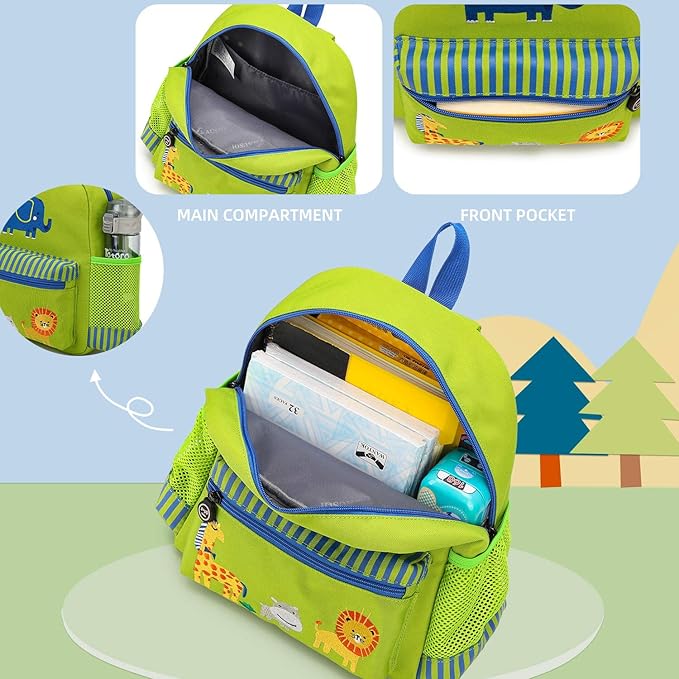 willikiva Cute Zoo Little 3d Backpack Kids Backpack for Boys and Girls Toddler Backpack Waterproof Preschool(Green Zoo)
