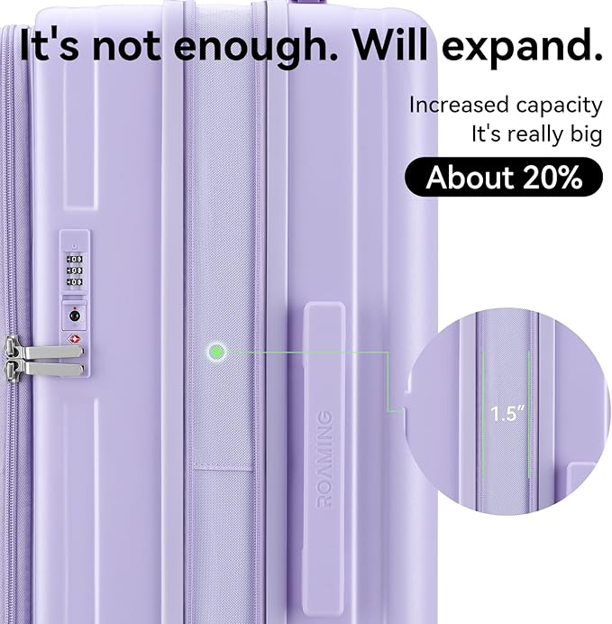 ROAMING 26-Inch Checked Luggage Expandable Front Opening Rolling Vacation Suitcase with Spinner Wheels and TSA Lock Cup Holder, PC Hard Shell Travel Trolley Case for Shout Business Trips purple