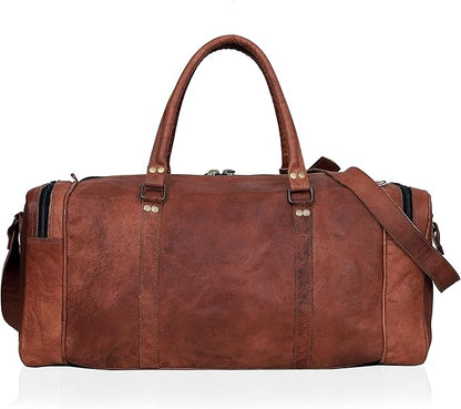 24 Inch Large Leather Duffel Travel Duffle Gym Sports Overnight Weekender Bag (brown)