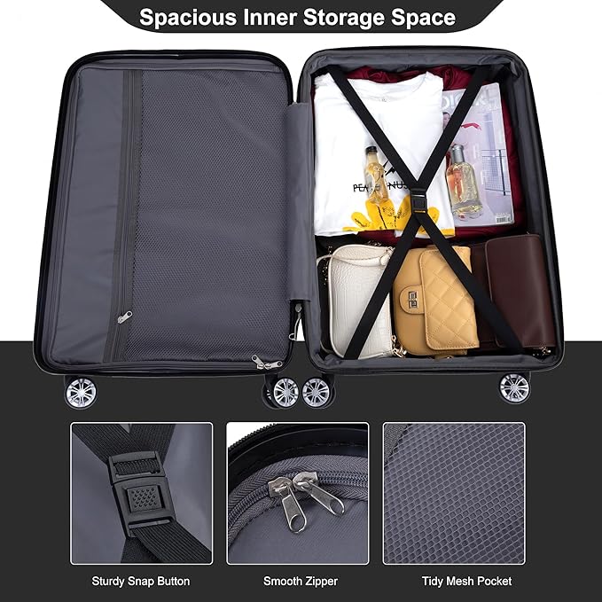 Luggage sets 5 Piece Expandable Hardside Suitcase Set with Spinner Wheels, Lightweight PC Travel Luggage set with TSA Lock（21/25/29, Black