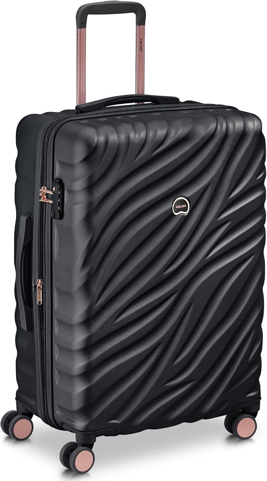 DELSEY PARIS Alexis Hardside, Medium Checked, Expandable Luggage with 4 Spinner Wheels, Lightweight Suitcase, 25-Inch, Black/Rose Gold