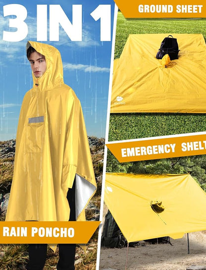 ANYOO Hooded Rain Poncho for Adults Waterproof Lightweight Rain Coat for Men Women Reusable Rain Jacket for Emergency Outdoor