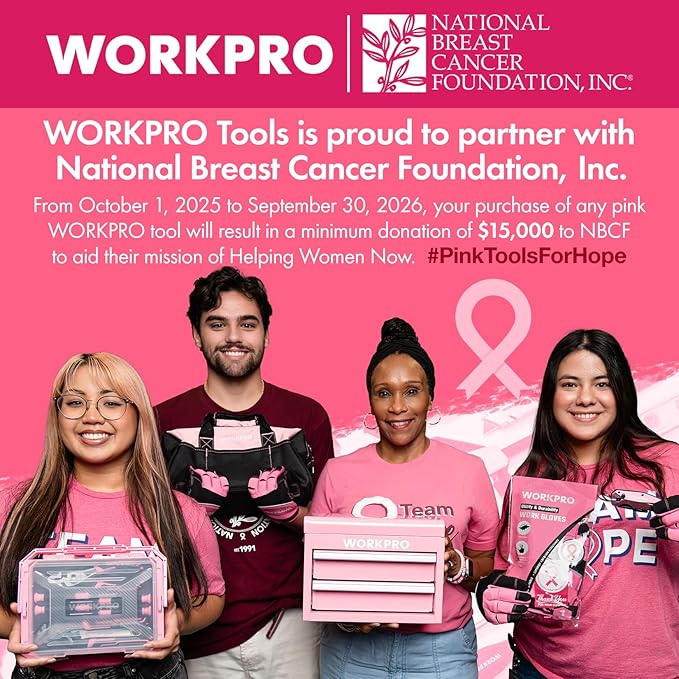WORKPRO Pink Tool Kit - 236 Pieces Pink Tool Set with Easy Carrying Round Pouch, Household Tool Kit Perfect for DIY, Home Maintenance - Pink Ribbon