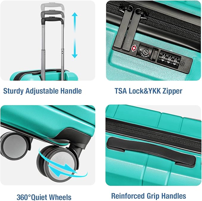 KYME Carry On Luggage 22x14x9 Airline Approved with TSA Lock Hard Shell Carry On Suitcase Lightweight Suitcases with Wheels Small Luggage for Men Women,Carry-On 20 Inch,Lt Blue