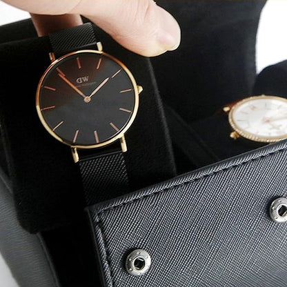 Longjet Watch Roll Travel Case for Men Portable Watches Organizer Box with Removable Velvet Pillow Holder (2 Slot Black Cross)