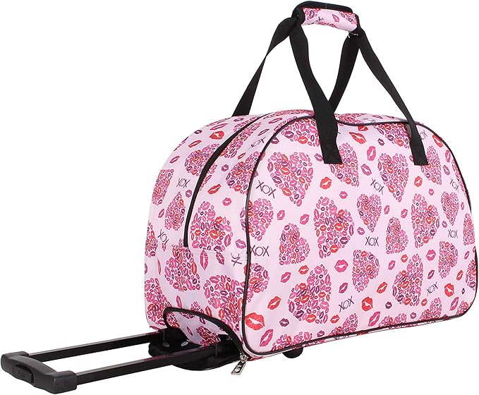 Betsey Johnson Designer Carry On Luggage Collection - Lightweight Pattern 22 Inch Duffel Bag- Weekender Overnight Business Travel Suitcase with 2- Rolling Spinner Wheels (Lips XOX)