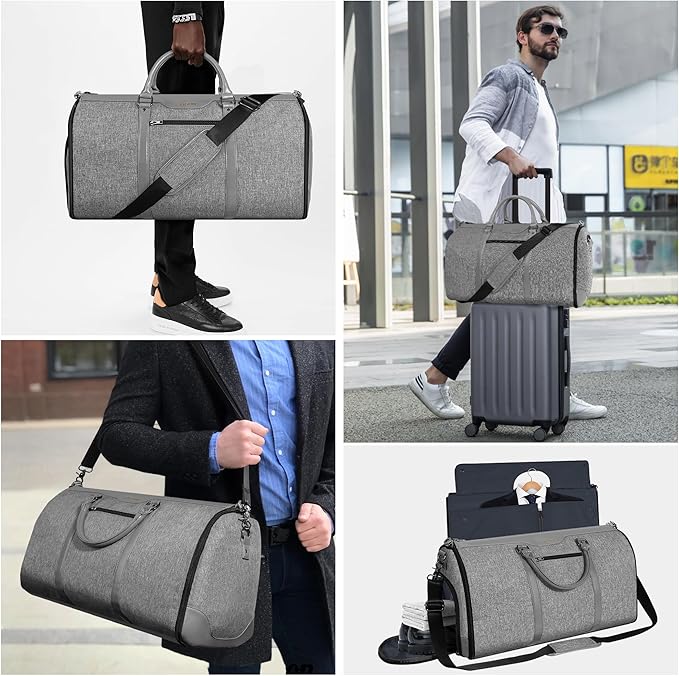 Garment Bag for Travel, Carry On Garment bag, Convertible Duffel Bag with Shoe Compartment, Perfect for Business Trips and Weekend Getaways(Light Grey)