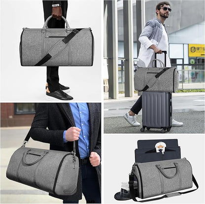 Garment Bag for Travel, Carry On Garment bag, Convertible Duffel Bag with Shoe Compartment, Perfect for Business Trips and Weekend Getaways(Light Grey)