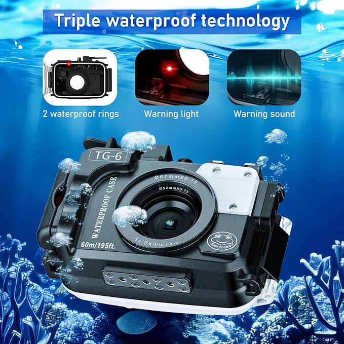 Sea Frogs Waterproof Camera Housing Compatible with Olympus TG-6 IPX8 60m/196ft Maximum Diving Depth Underwater Camera Case for Diving, Surfing, Rowing, Skiing, Black