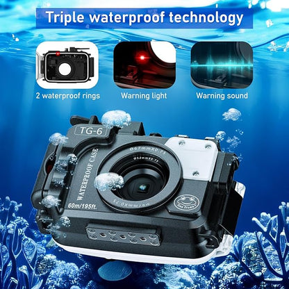 Sea Frogs Waterproof Camera Housing Compatible with Olympus TG-6 IPX8 60m/196ft Maximum Diving Depth Underwater Camera Case for Diving, Surfing, Rowing, Skiing, Black