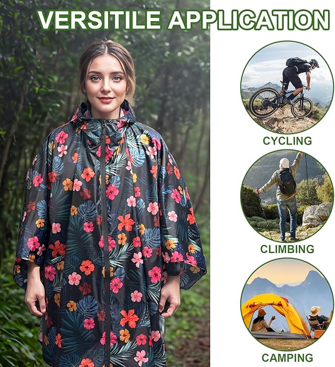 Hooded Rain Ponchos for Adult - Rain Coat and Rain Jacket with Waterproof Pocket and Zipper