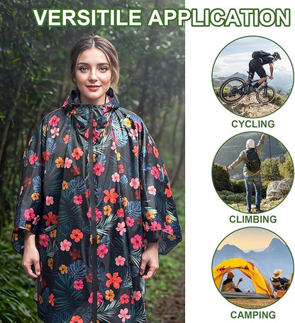 Hooded Rain Ponchos for Adult - Rain Coat and Rain Jacket with Waterproof Pocket and Zipper