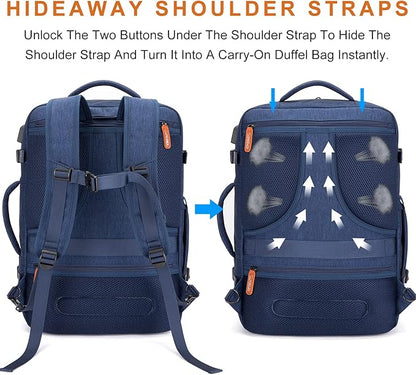 Lumesner Carry on Travel Backpacks, Extra Large 40L Flight Approved for Men & Women,Expandable Suitcase backpack (Blue (Backpack With 4 Packing Cubes))
