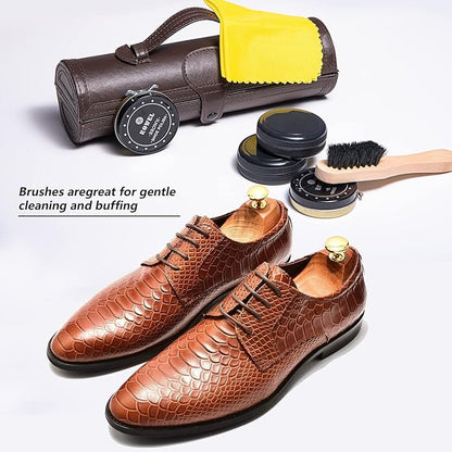 YUET 12PC Shoe Shine Kit Leather Boot Polish Kit w/Brushes and Brown, Black, Neutral Polish for Shoe Care and Cleaning