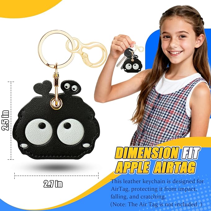 Leather Keychain for Airtag, Cute Protective Keychain Holder Compatible with Apple Air Tag,GPS Item Tracker Case Cover for Keys,Bags,Pets,Luggage(Briquette)