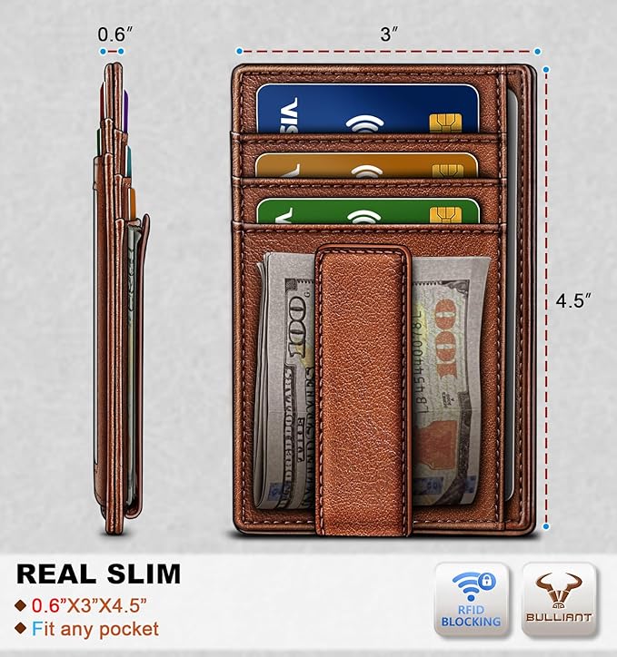 BULLIANT Men Wallet,Slim Leather Wallet Money Clip Card Hodler For Men Gift 8 Cards RFID Blocking