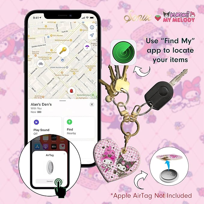 Sonix x Sanrio Keychain Case Compatible with Apple AirTag | Protective AirTag Cover Keychain Charm | Kuromi & My Melody 20th Anniversary