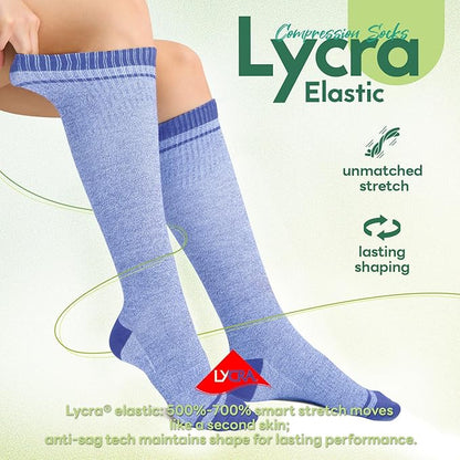 Compression Socks Women & Men, 15-20 mmHg Bamboo Viscose Knee High Soft Support for Flying Travel Daily