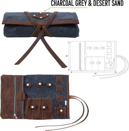 Tech Roll Organizer, Travel Tech Organizer, Cord Organizer, Jewelry Case (Coal Grey - Desert)