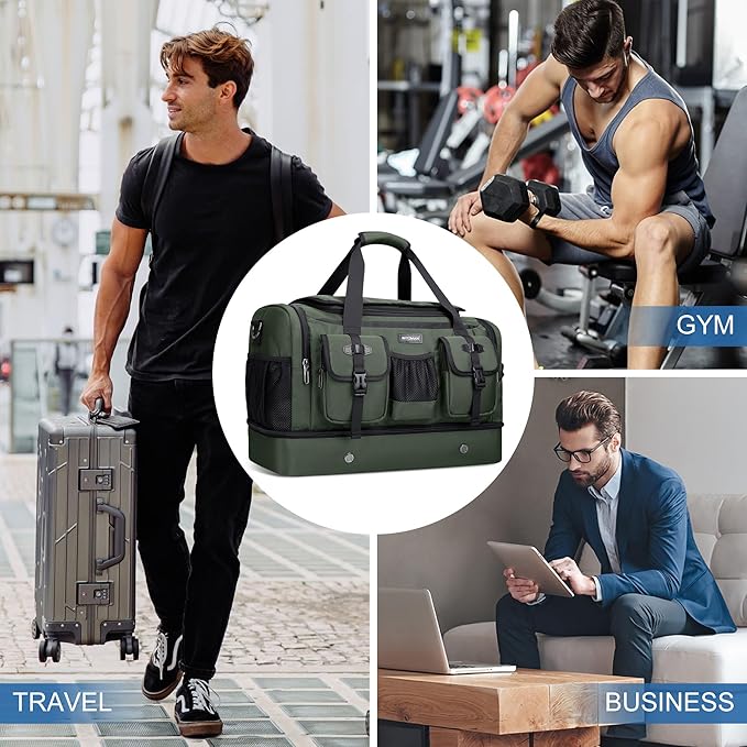 WITZMAN Duffle Bag for Men Large Carry On Travel Mens Weekender Overnight Bags with Shoes Compartment for Sports Gym(B723 Army Green)