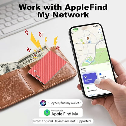 [Apple MFi Certified] Wallet Tracker Card with Apple Find My (iOS Only) Rechargeable Air Tracker Tags Bluetooth Wallet Finder IP68 Waterproof GPS Tracker Item Finder for Keys, Bags, Passport Red