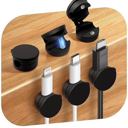 6 Pack Silicone Cord Organizer, Adjustable Magnetic Cable Clips, Strong Adhesive Cable Management Under Desk Wire Hider, Cord Holder for Nightstand, Desk, Wall, Home Office (Black)