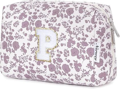 Narwey Birthday Gifts for Teen Girls Kids Women Personalized Initial Floral Makeup Bag Cute Cosmetic Trendy Stuff 6 8 10 11 12 13 14 16 18 Years Old Travel Toiletry Bag (Little Dusty Pink Flower P)
