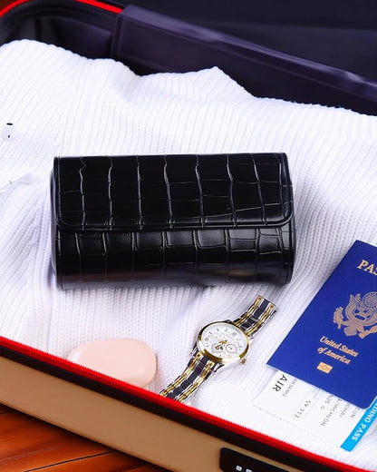 MR.OKAY 2 Watch Travel Case- Classic Leather Watch Case With Superb Texture.(Portable Watch Roll Or Organizer For Storage And Display).Festival Gift For Men, All Handcrafted By Artisans.