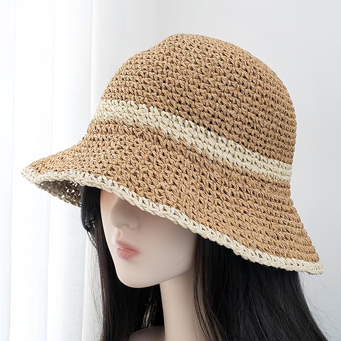 Floppy Big Beach Straw Hats for Women Foldable Summer Wide Brim Packable Sun Hat Womens Travel Straw Fedora Hat