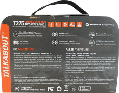 Motorola Talkabout T275 Two-Way Radios (2-Pack) – 25 Mile Range, Rechargeable, Outdoor walkie Talkie, NOAA Weather Alerts, VOX, Earpieces & Case – Survival Ready for Bug Out Bags & Emergency Prep