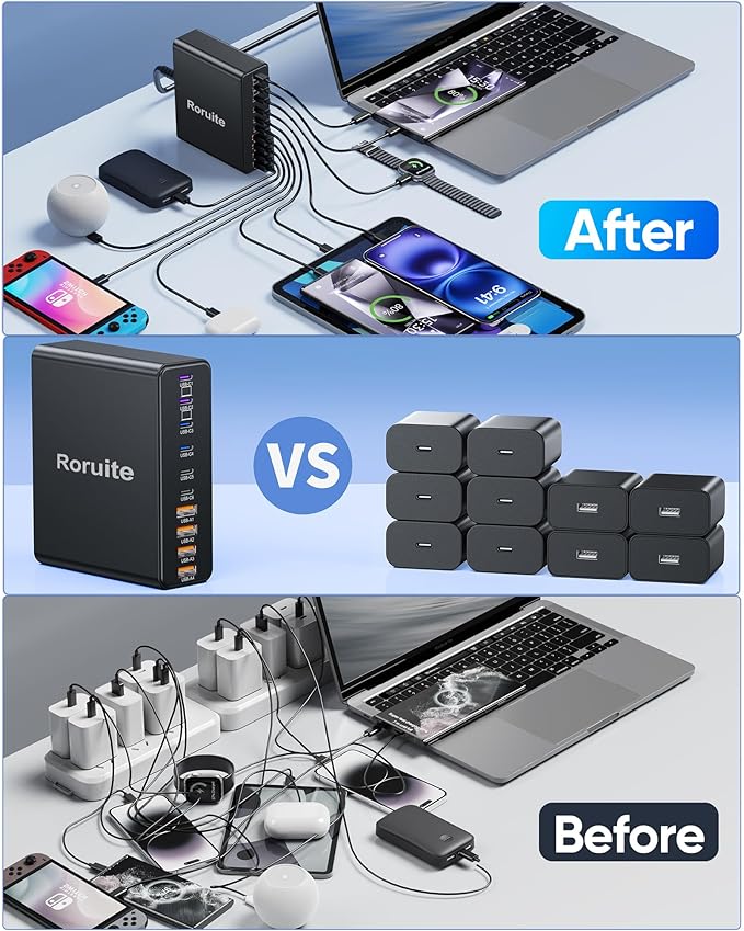 800W USB Charging Station, 120W PD GaN5 Super Fast USB C Charger Block-10 Port, Type C for PC Laptop MacBook Pro/Air Charger Compatible with iPhone 17 16 15 14 13 12 Pro Max, iPad, Galaxy (Black)