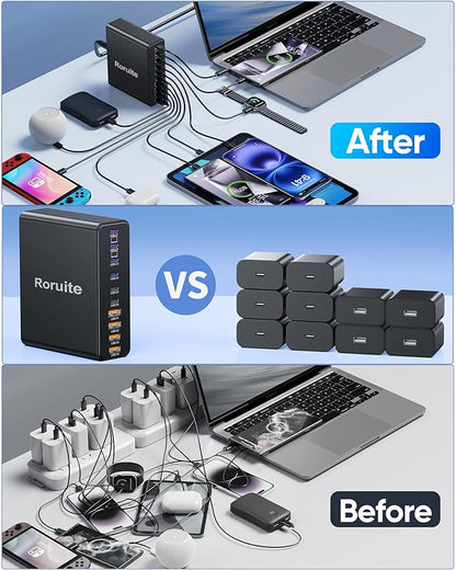 800W USB Charging Station, 120W PD GaN5 Super Fast USB C Charger Block-10 Port, Type C for PC Laptop MacBook Pro/Air Charger Compatible with iPhone 17 16 15 14 13 12 Pro Max, iPad, Galaxy (Black)