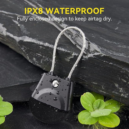 for AirTag Holder, Airtag Lock Case with Wire Cable, IPX8 Waterproof, for Luggage, Key Ring Key Chain Luggage tag Backpack (4 Pack-Black)