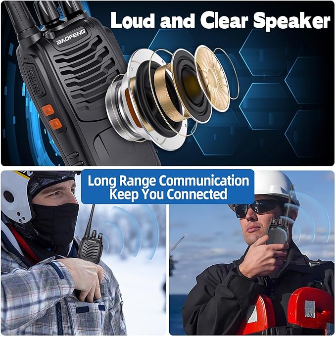 Walkie Talkies Long Range for Adults，radios Rechargeable walkie talkies with Earpieces 2 Way Radios UHF Handheld Transceiver Walky Talky Copy Frequency with Flashlight VOX for Camping Hunting（2 Pack）