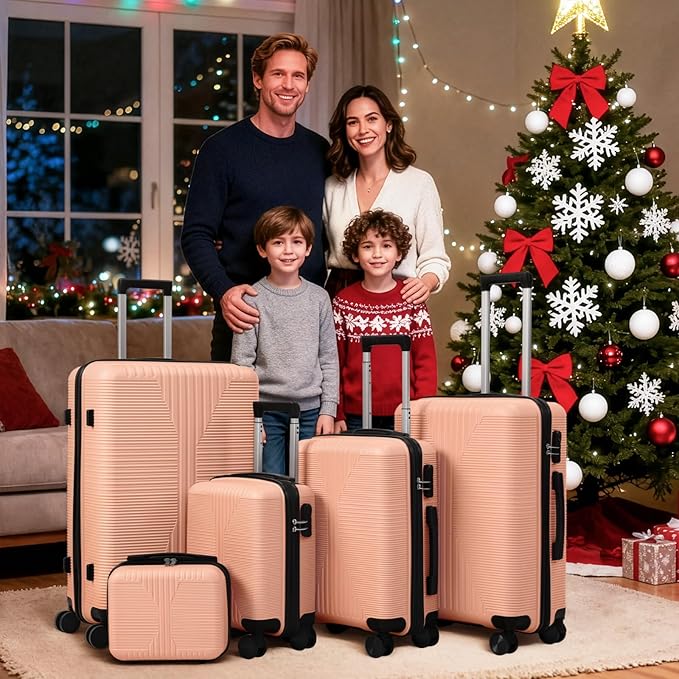 Karl home Luggage Sets 5 Piece, PP Hard Case Suitcase Set with Built-in Lock Spinner Wheels, Lightweight Durable Carry on Luggage for Business Travel - Light Pink (12/16/20/24/28")