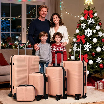 Karl home Luggage Sets 5 Piece, PP Hard Case Suitcase Set with Built-in Lock Spinner Wheels, Lightweight Durable Carry on Luggage for Business Travel - Light Pink (12/16/20/24/28")