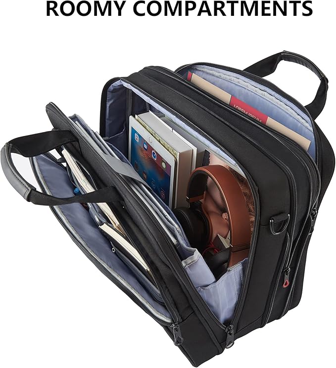 KROSER Laptop Bag Stylish Laptop Briefcase Fits Up to 17.3 Inch Expandable Water-Repellent Shoulder Messenger Bag Computer Bag with RFID Pockets for Business/Travel/School/College/Men/Women-Black