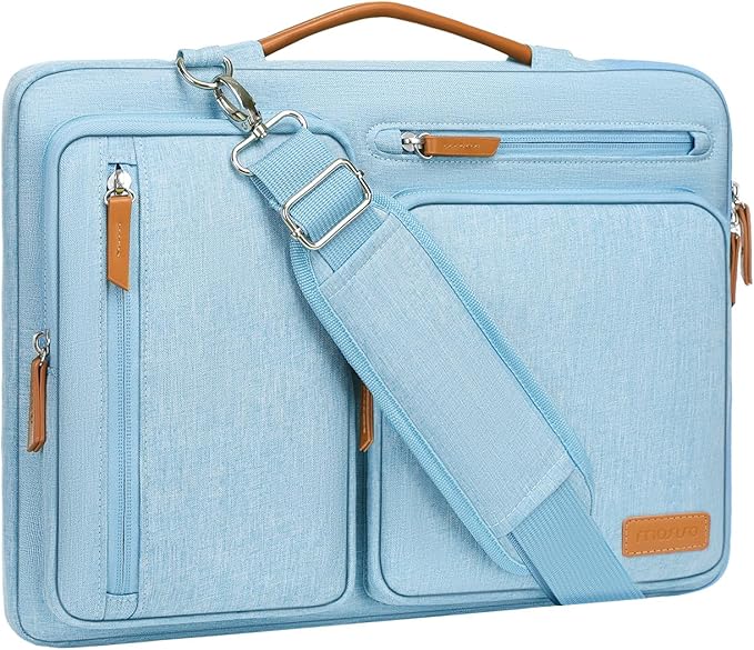 MOSISO 360 Protective Laptop Shoulder Bag,14 inch Computer Bag Compatible with HP Lenovo Dell ASUS Acer, HP, Dell Latitude, Lenovo,Side Open Messenger Bag with 4 Zipper Pockets&Handle, Air Blue