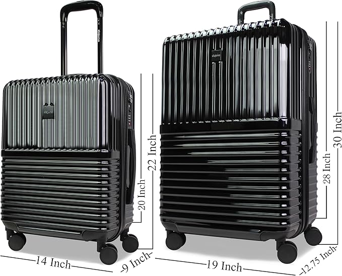 World Traveler Dejuno Tonal Lightweight Polycarbonate Hardside Expandable Spinner Luggage Suitcase with TSA Lock, Onyx, 2-Piece Set(20in,28in)