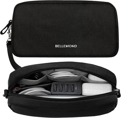 BELLEMOND「Totono+」| Cord Organizer Tech Pouch | Travel Electronics Organizer Case for Cables & Chargers | Hidden AirTag Slot & Cable Pass-Through | Designed in Japan | Sumi Black