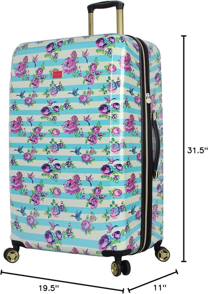 Betsey Johnson 30 Inch Checked Luggage Collection - Expandable Scratch Resistant (ABS + PC) Hardside Suitcase - Designer Lightweight Bag with 8-Rolling Spinner Wheels