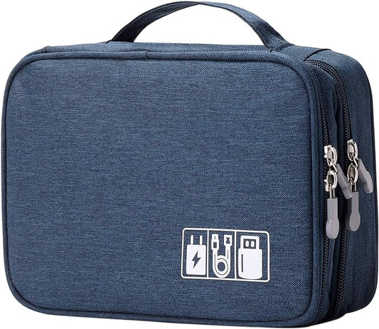 Lanola Travel Cable Organizer Bag, Electronic Accessories Case Portable Double Layer Cable Storage Bag for Cord,phone,Charger, Flash Drive, Phone, SD Card,Personal Items - (Dark Blue)