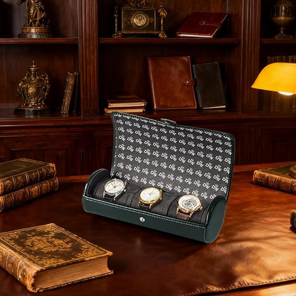 DUKWIN Watch Roll for 3 Watches,Vegan Leather Travel Watch Case Organizer with Removable Pillows for Men and Women,Display Case for Watches Collection & Gift for Anniversary Birthday(Green Storag Box)