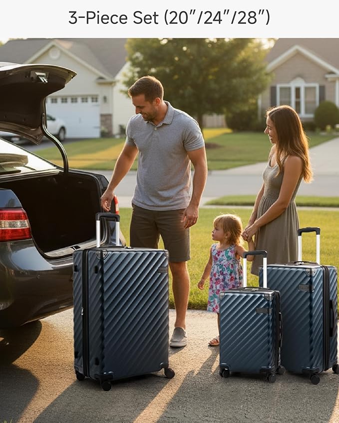 3 Piece Set Luggage with Spinner Wheels, KVC Polycarbonate Expandable Hard Shell Suitcase (EX-Core, Cherry, 3 Piece Sets)