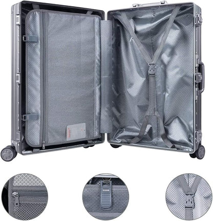 TRAVELKING All Aluminum Luggage Zipperless Hard Shell Luggage Case with TSA Lock Spinner Alloy Metal Suitcase (Silver, 24")